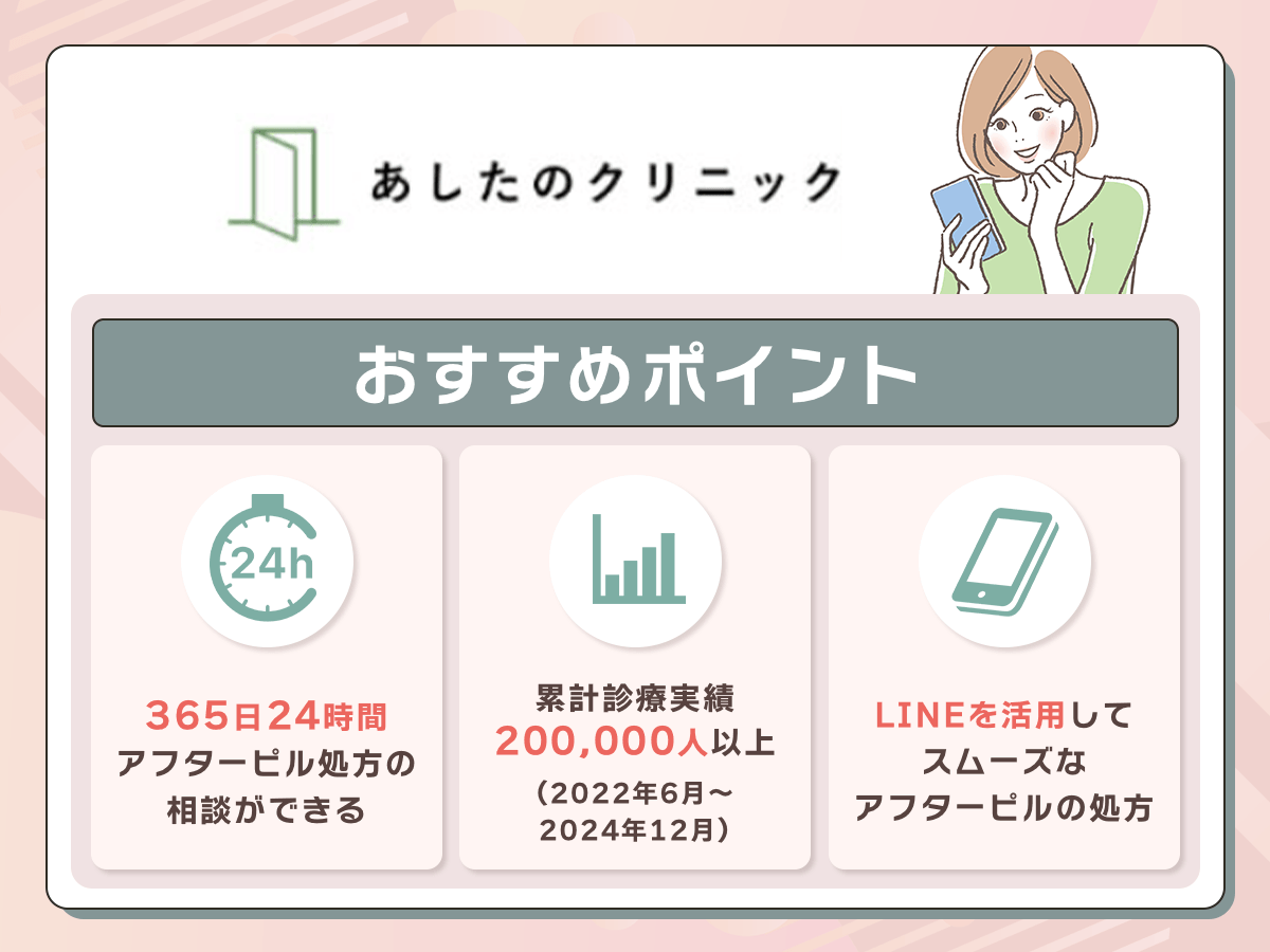 あしたのクリニックは365日24時間アフターピル処方の相談ができるオンライン診療